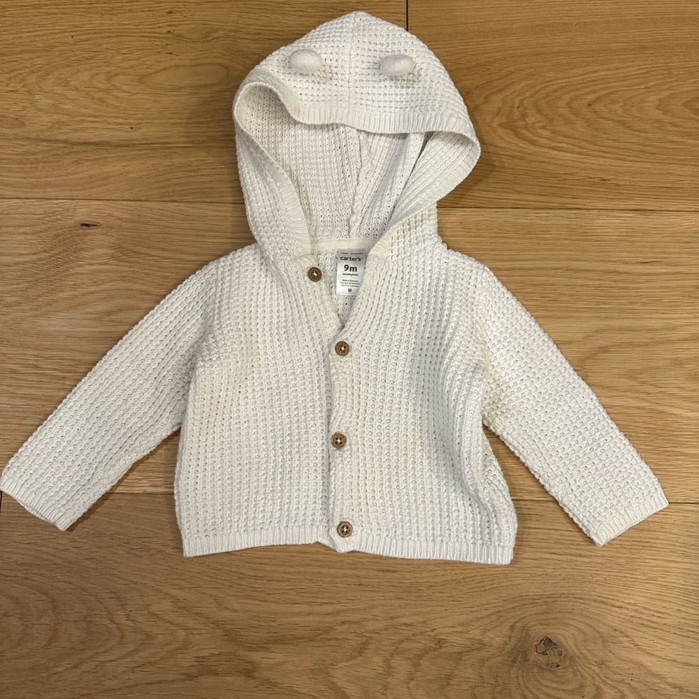 Carter's White Knit Baby Cardigan with Hood